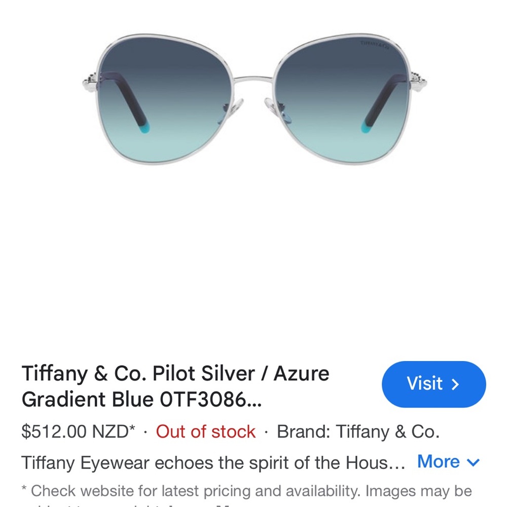 Tiffany & Co. Silver Frame Blue Gradient Sunglasses
